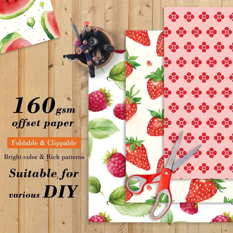 EAMOTOL Fruit Scrapbook Paper Pad, 24 Sheets 6 x6 Inch Red Patterned Designed Decorative Decoupage for Card Making Folded Card Supplies Gift Wrapping Planners Journals DIY Crafts Photo Album - Image 4